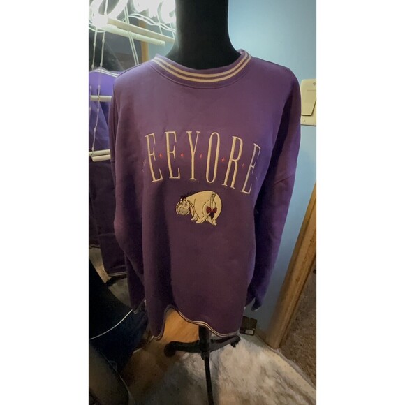 Disney Parks Winnie The Pooh Eeyore Purple Embroidered Pullover Sweatshirt XXL - Picture 1 of 1